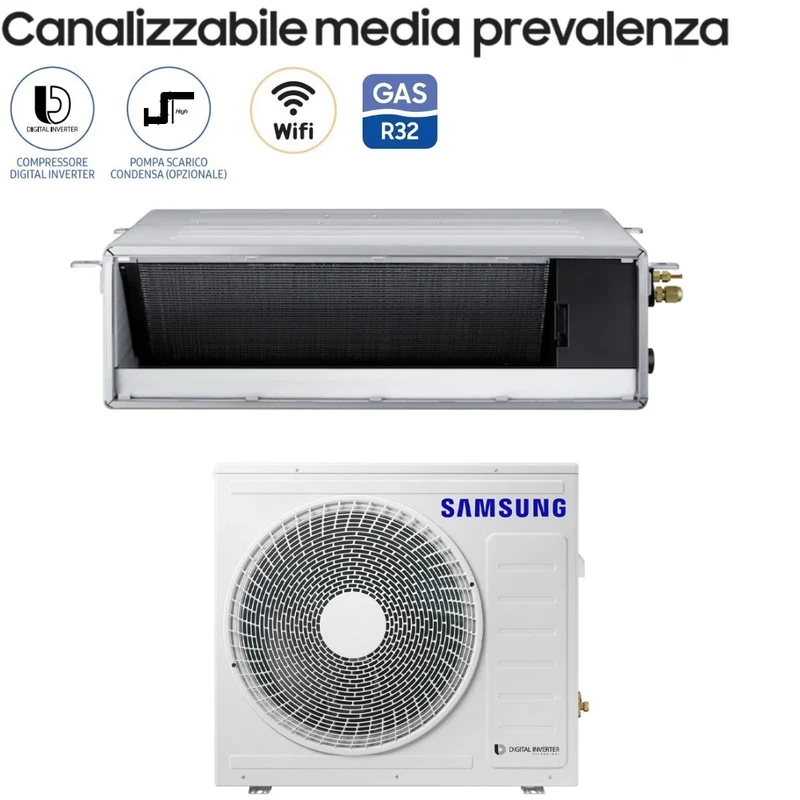 Climatiseur gainable Samsung AC071RNMDKG/EU 24 000 BTU, à moyenne puissance, R-32, Wi-Fi en option