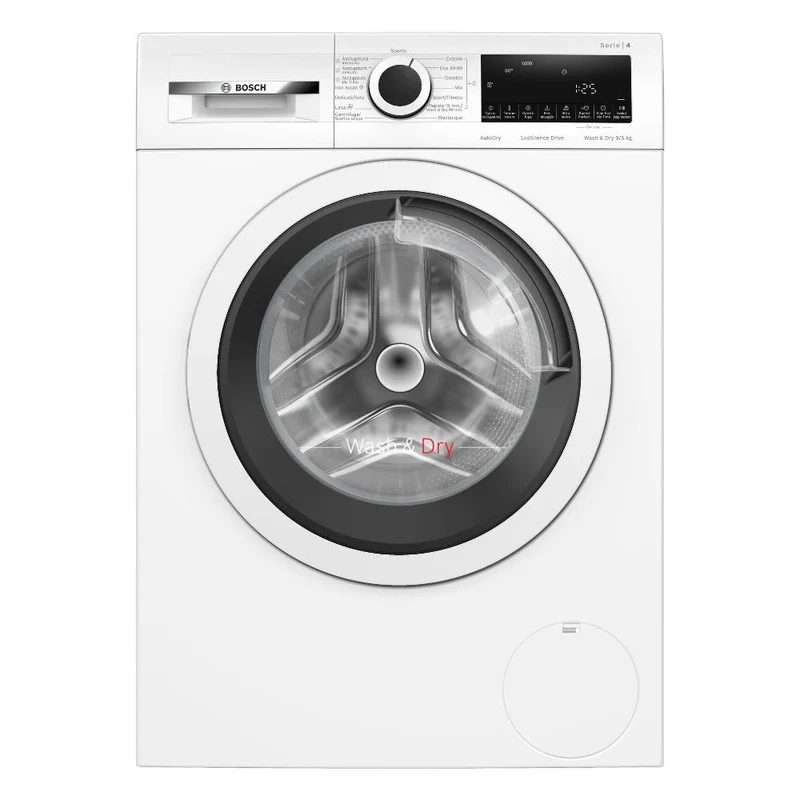 Lave-linge séchant Bosch WNA144V0IT Série 4, capacité de lavage 9 kg, capacité de séchage 5 kg, classe énergétique E, 1400 tr/min (H 84,8 x L 59,8 x P 59 cm), moteur EcoSilence, blanc