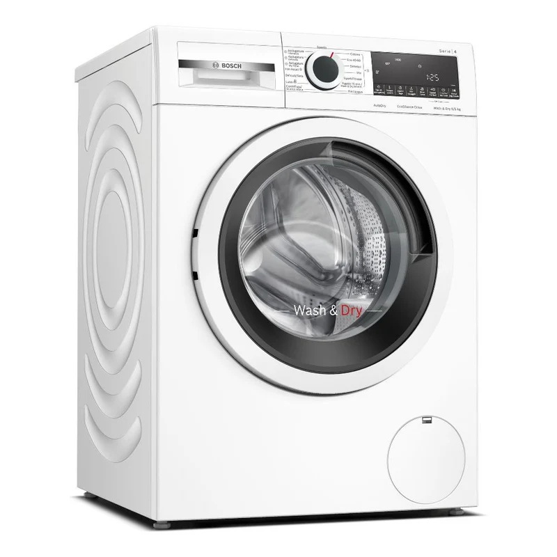Lave-linge séchant Bosch WNA144V0IT Série 4, capacité de lavage 9 kg, capacité de séchage 5 kg, classe énergétique E, 1400 tr/min (H 84,8 x L 59,8 x P 59 cm), moteur EcoSilence, blanc