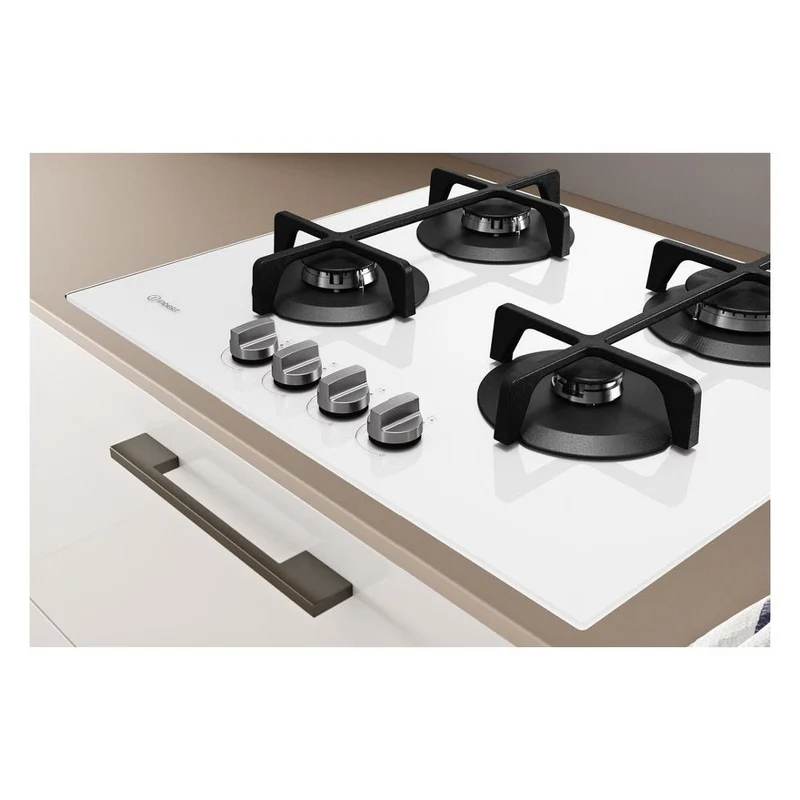 Plaque de cuisson à gaz Indesit Ing 61T Wh 4 brûleurs (L 59 x P 51 cm) en verre blanc