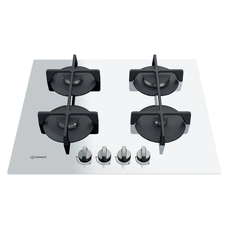 Plaque de cuisson à gaz Indesit Ing 61T Wh 4 brûleurs (L 59 x P 51 cm) en verre blanc