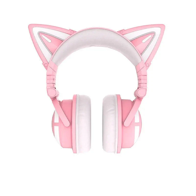 Cute Girl Game Gaming Wireless Headset With Cat Ears & Glowing LED Lights