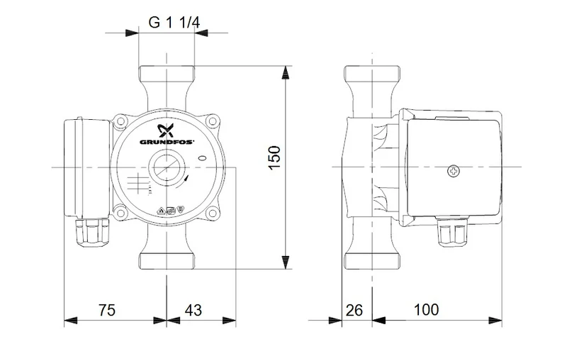 Circulateur à rotor noyé Grundfos UP 20-30 N 150 pour systèmes d'eau chaude sanitaire 59643500