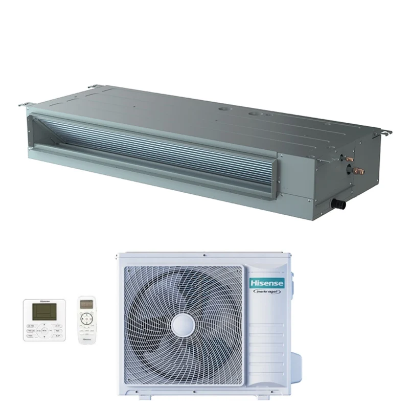 Climatiseur gainable Hisense Inverter 18 000 BTU ADT52UX4RCL4 + AUW52U4RS7 R-32 Wi-Fi en option A++/A+ avec télécommande et commande filaire de série