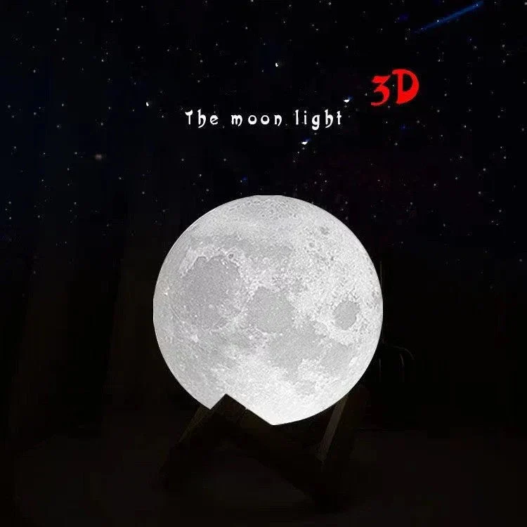 LED Moon Night Table Lamp With Wooden Base & 16 Different Colors