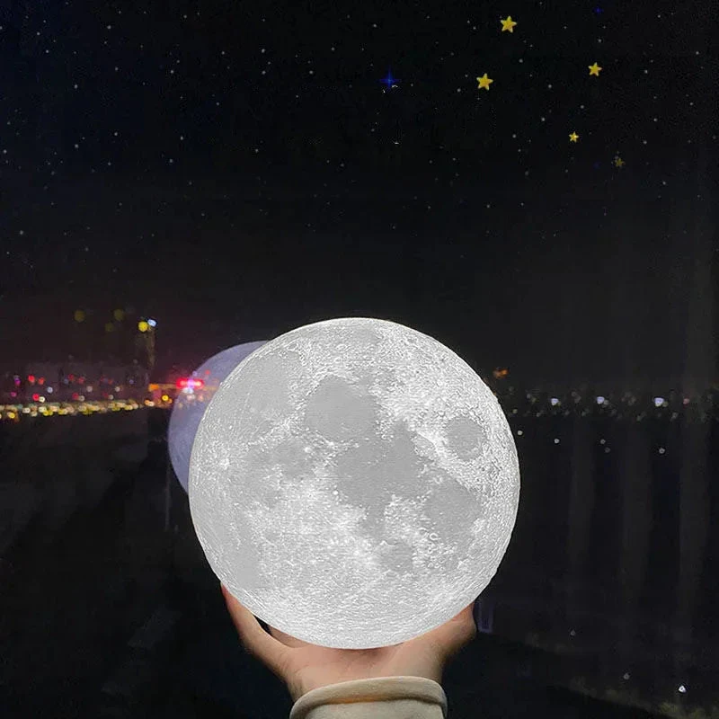 LED Moon Night Table Lamp With Wooden Base & 16 Different Colors