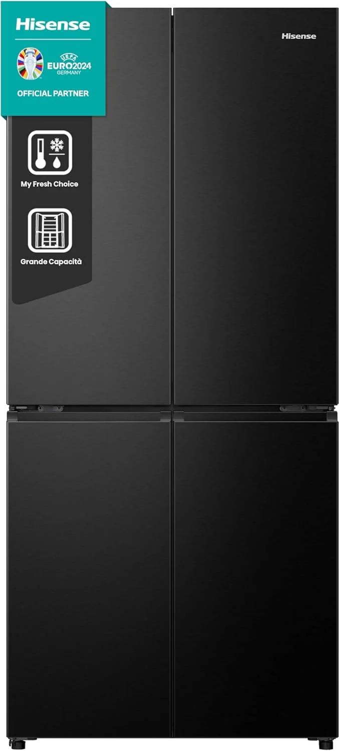 Réfrigérateur Hisense RQ5P470SAFE 4 portes, pose libre, 483 litres, classe E (H 178,5 x L 79,4 x P 69,8 cm), technologie No Frost, noir