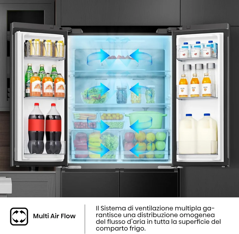 Réfrigérateur Hisense RQ5P470SAFE 4 portes, pose libre, 483 litres, classe E (H 178,5 x L 79,4 x P 69,8 cm), technologie No Frost, noir