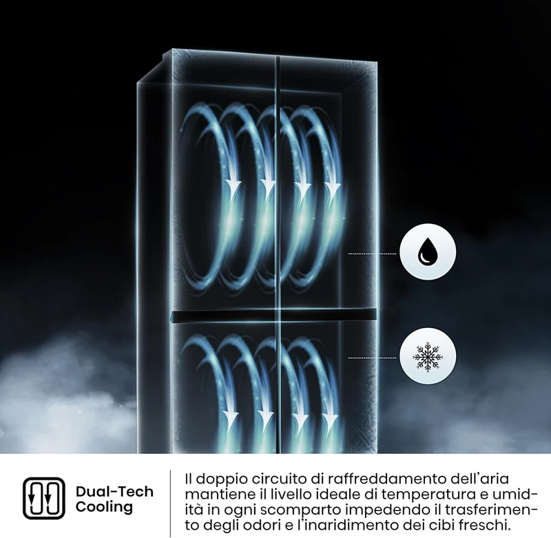 Réfrigérateur Hisense RQ5P470SAFE 4 portes, pose libre, 483 litres, classe E (H 178,5 x L 79,4 x P 69,8 cm), technologie No Frost, noir
