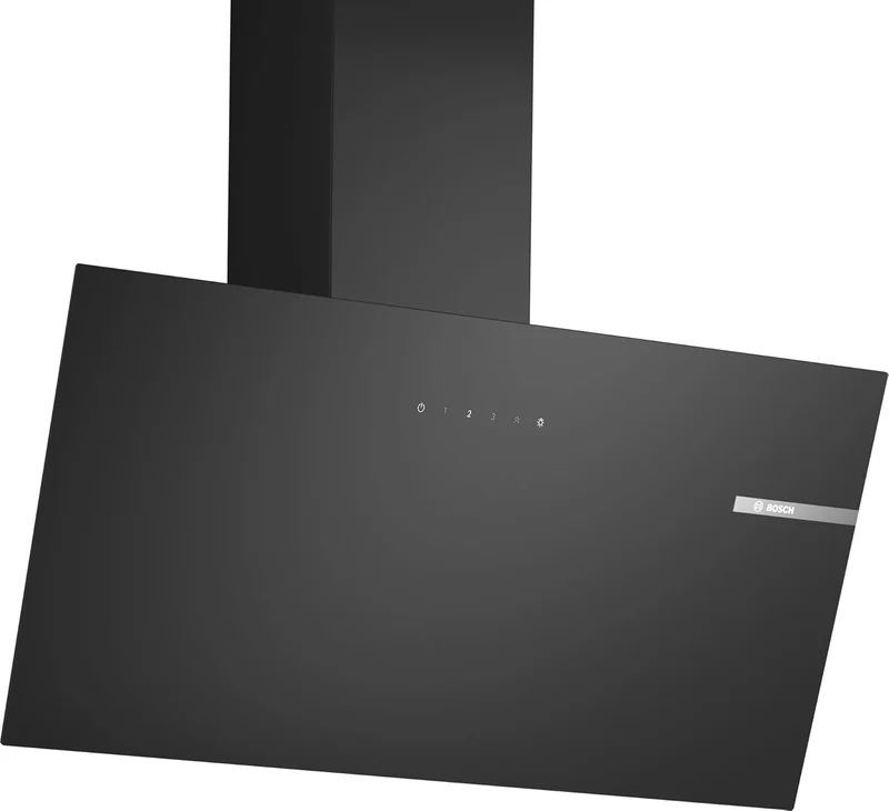 Hotte murale Bosch Série 2 DWK85DK60, verre noir, classe A (H 82,5 x L 79 x P 82,5 cm), programme intensif