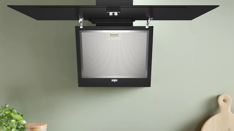 Hotte murale Bosch Série 2 DWK85DK60, verre noir, classe A (H 82,5 x L 79 x P 82,5 cm), programme intensif