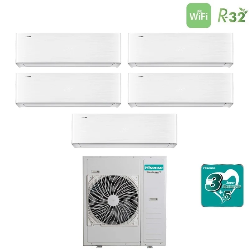 Climatiseur penta-split inverter Hisense série ENERGY PRO X 9+9+9+12+12 avec 5AMW125U4RTA R-32 Wi-Fi intégré 9000+9000+9000+12000+12000