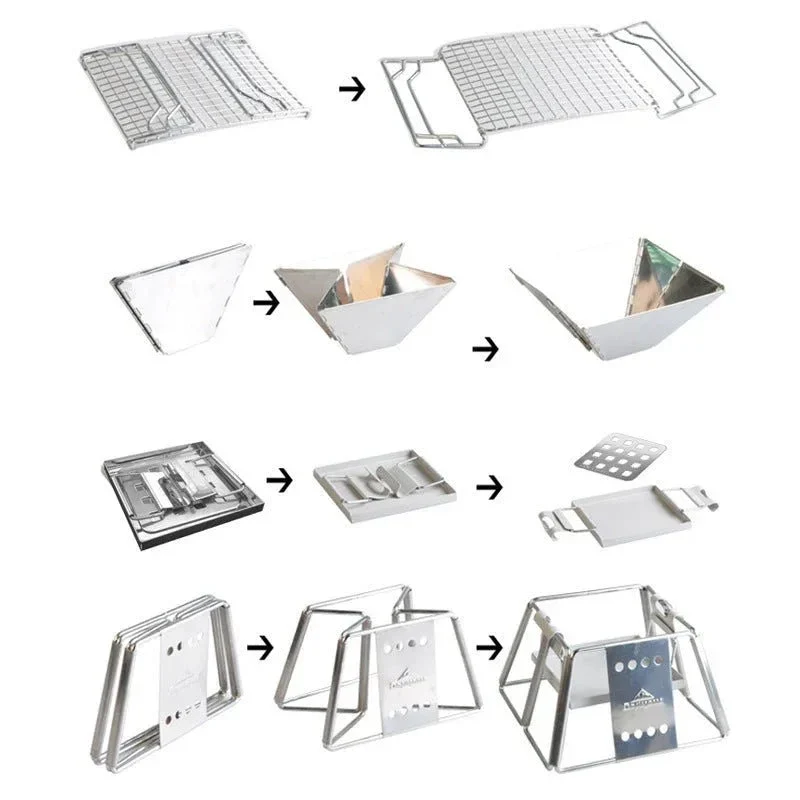 Portable Stainless Steel BBQ Grill Non-Stick Surface Foldable Outdoor Camping Picnic Tool