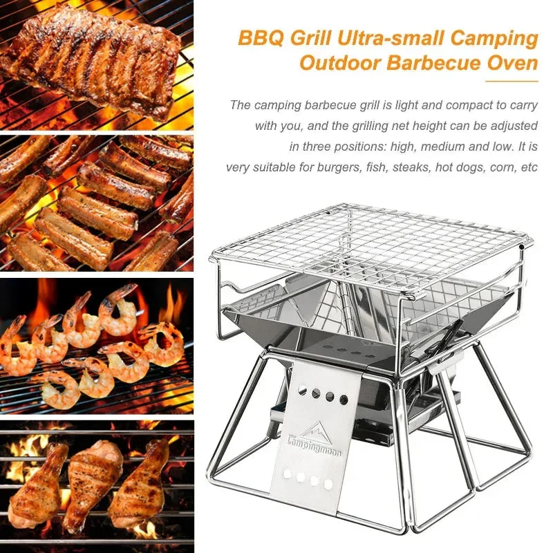 Portable Stainless Steel BBQ Grill Non-Stick Surface Foldable Outdoor Camping Picnic Tool