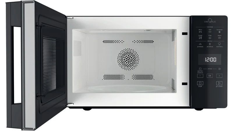 Four à micro-ondes combiné Whirlpool Chef Plus MCP 359 SL 800 W 25 litres avec fonction grill et cuisson vapeur (H 30 x L 52 x P 49,4 cm), couleur argent.