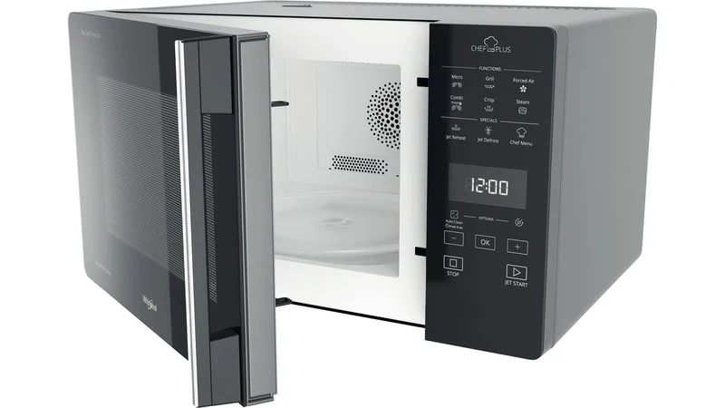 Four à micro-ondes combiné Whirlpool Chef Plus MCP 359 SL 800 W 25 litres avec fonction grill et cuisson vapeur (H 30 x L 52 x P 49,4 cm), couleur argent.