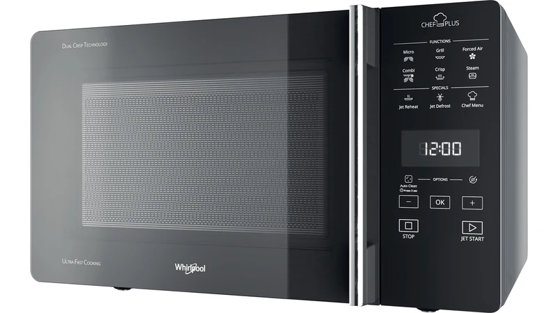 Four à micro-ondes combiné Whirlpool Chef Plus MCP 359 SL 800 W 25 litres avec fonction grill et cuisson vapeur (H 30 x L 52 x P 49,4 cm), couleur argent.