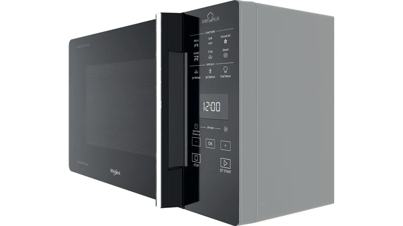 Four à micro-ondes combiné Whirlpool Chef Plus MCP 359 SL 800 W 25 litres avec fonction grill et cuisson vapeur (H 30 x L 52 x P 49,4 cm), couleur argent.