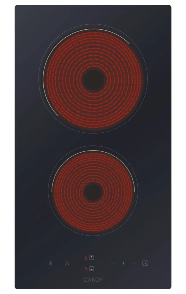 Plaque de cuisson électrique Candy CDH30 à 2 brûleurs (L 28,9 x P 52 cm) en vitrocéramique noire