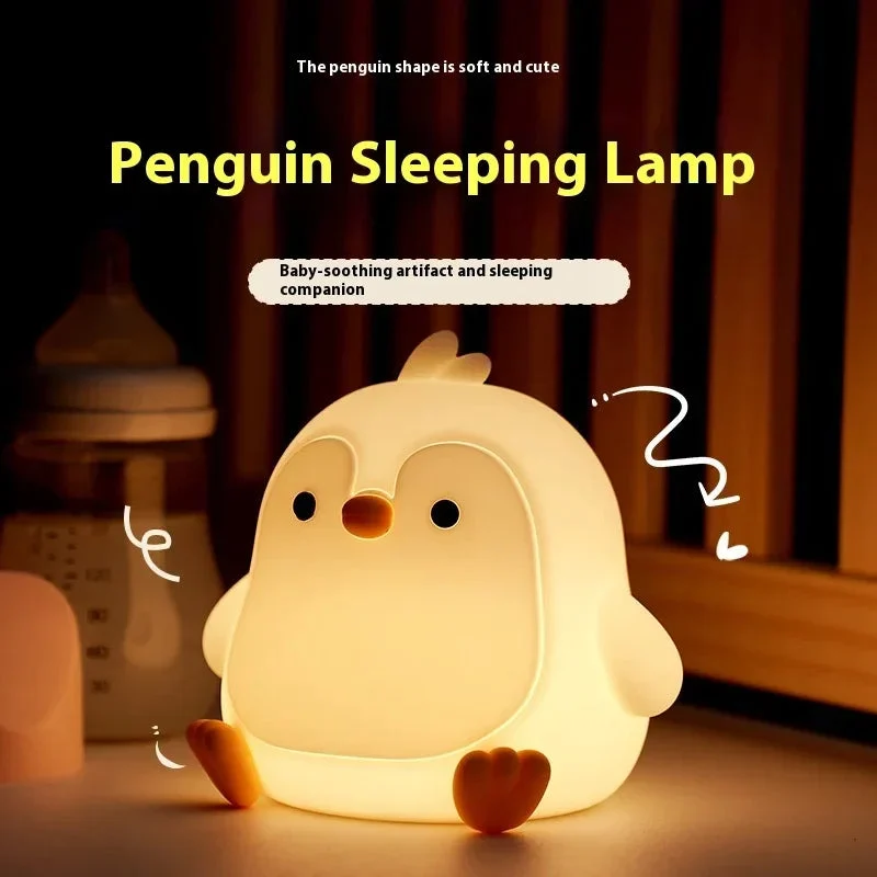 Baby Penguin Small Night Bedroom Bedside Silicone Pat Table Lamp