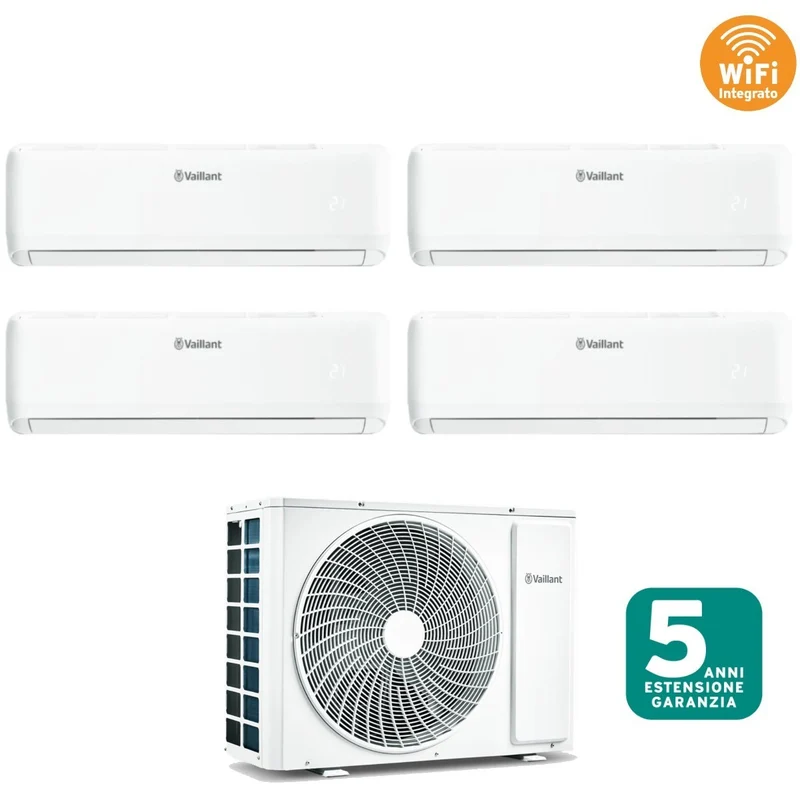 Climatiseur quadri-split inverter Vaillant CLIMAVAIR PRO série 7+7+7+12 avec VAM1-080A4NO R-32 Wi-Fi intégré 7000+7000+7000+12000