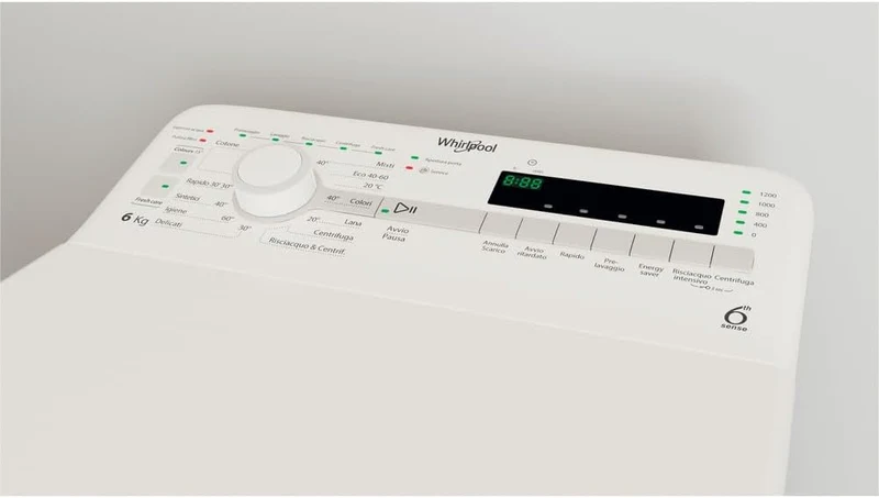 Lave-linge à chargement par le haut Whirlpool TDLR 6240S IT, 6 kg, 1200 tr/min, classe C (H 90 x L 40 x P 60 cm), technologie 6th Sense