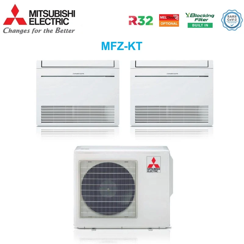 Climatiseur mural Mitsubishi Electric Dual Split Inverter série MFZ-KT 12+12 avec MXZ-2F53VF R-32, Wi-Fi en option, télécommande incluse, 12000+12000