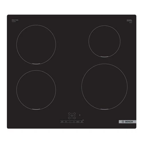 Plaque de cuisson à induction Bosch Série 4 Pue611Bb5E 4 feux (L 59,2 x P 52,2 cm) en vitrocéramique noire