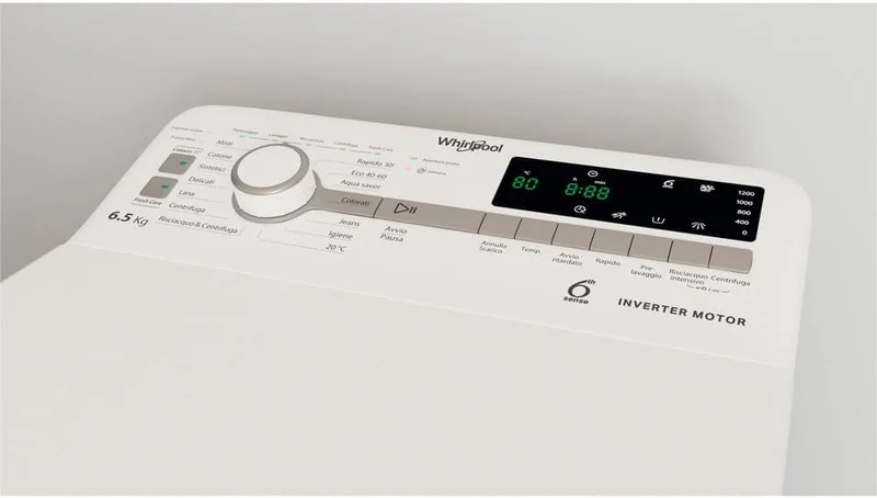 Lave-linge à chargement par le haut Whirlpool TDLR 65241BS IT Slim 6,5 kg Classe C 1200 tr/min (H 90 x L 40 x P 60 cm) Moteur Inverter 6th Sense Technology