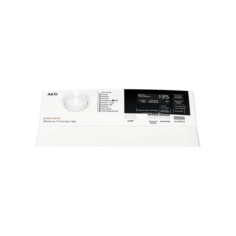 Lave-linge à chargement par le haut AEG série 6000 LTR6G62D, technologie ProSense, 6 kg, classe D, 1151 tr/min, (H 89 x L 40 x P 60 cm), blanc