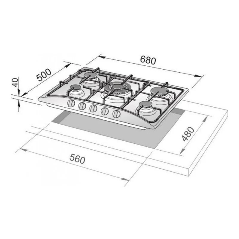 Piano Cottura A Gas De Longhi Family Ffa 57 Asv 5 Fuochi (L68xP50) Inox