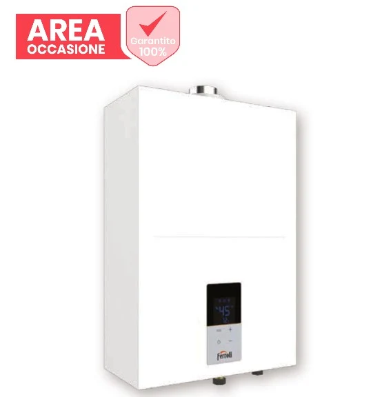 OFFRES SPÉCIALES Chauffe-eau à gaz Ferroli KONA 15 litres, chambre étanche, faible émission de méthane et de NOx, kit de gaz de combustion inclus.