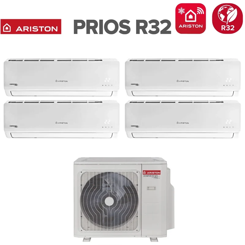 Climatiseur quadri-split inverter Ariston série PRIOS 9+12+12+12 avec QUAD 110 XD0C-O R-32 Wi-Fi en option 9000+12000+12000+12000