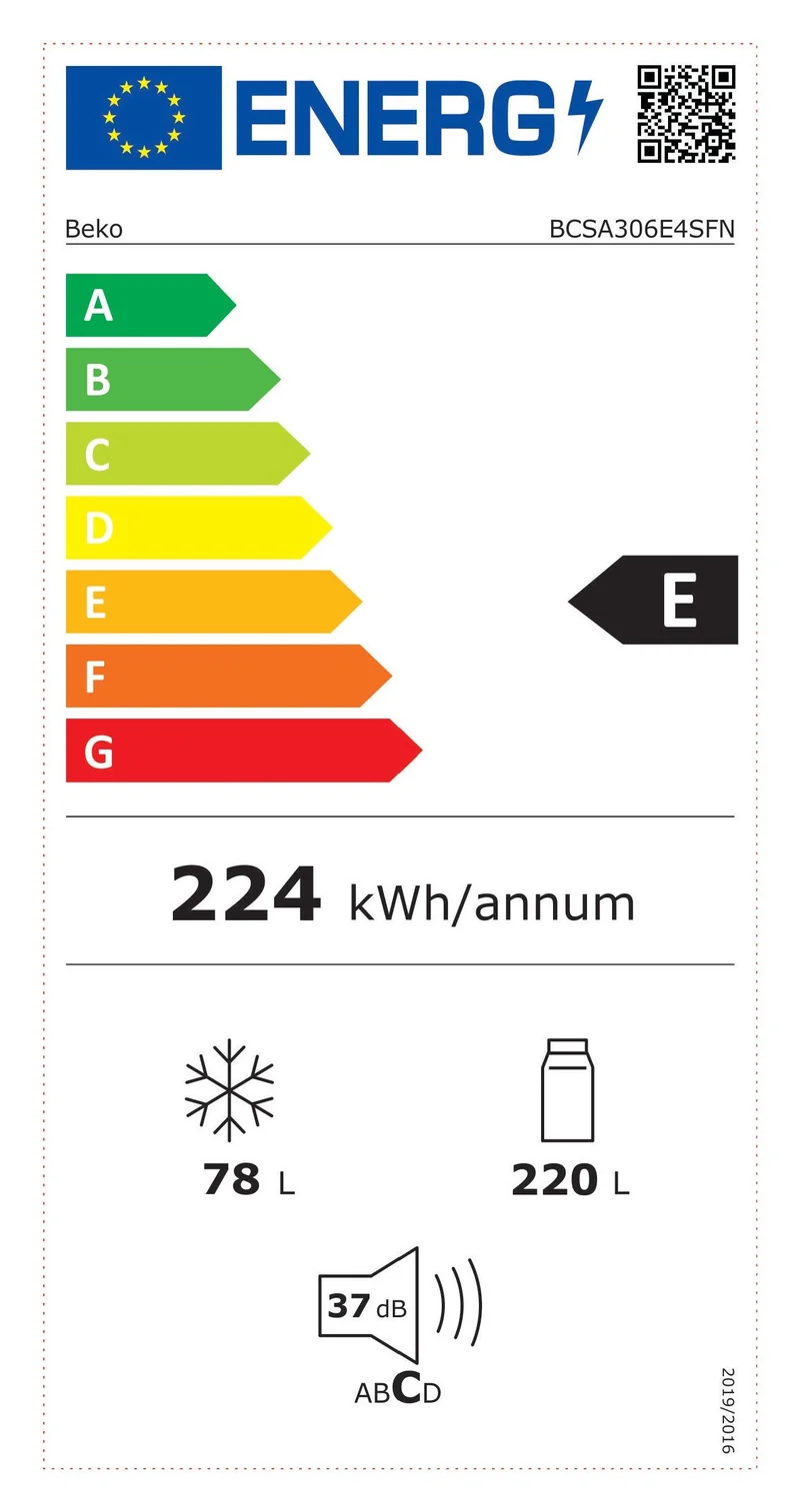 Frigorifero da Incasso Cobinato Beko Bcsa306E4Sfn 306 Litri Classe E (A193,5xL54xP54,5) Bianco Statico ProSmart Inverter