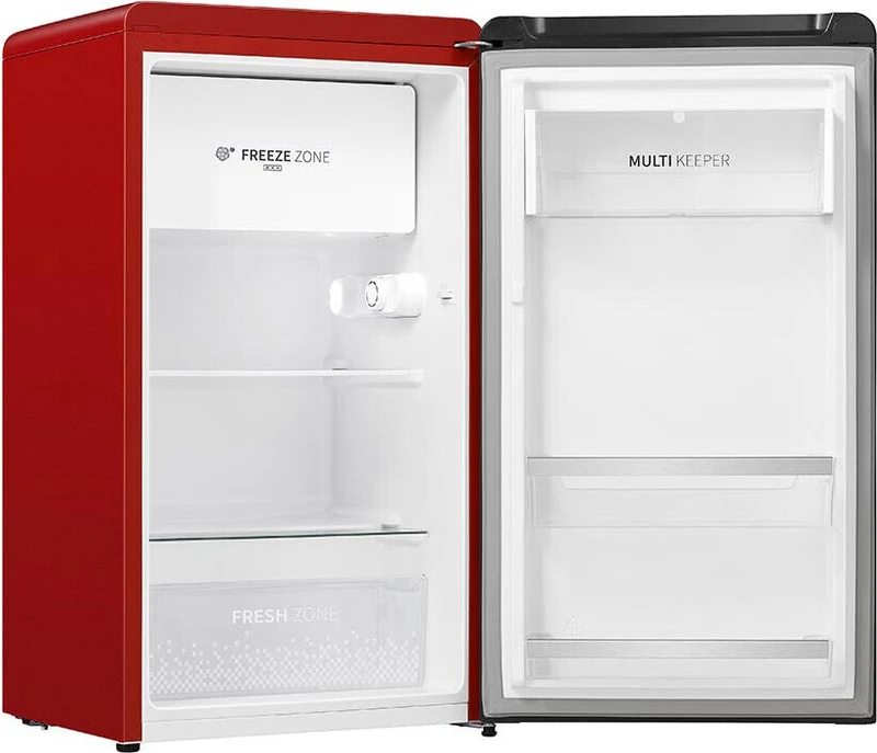 Réfrigérateur Hisense RR106D4CRF 82 litres, une porte, classe F (H 86,7 x L 48 x P 45,1 cm), rouge statique