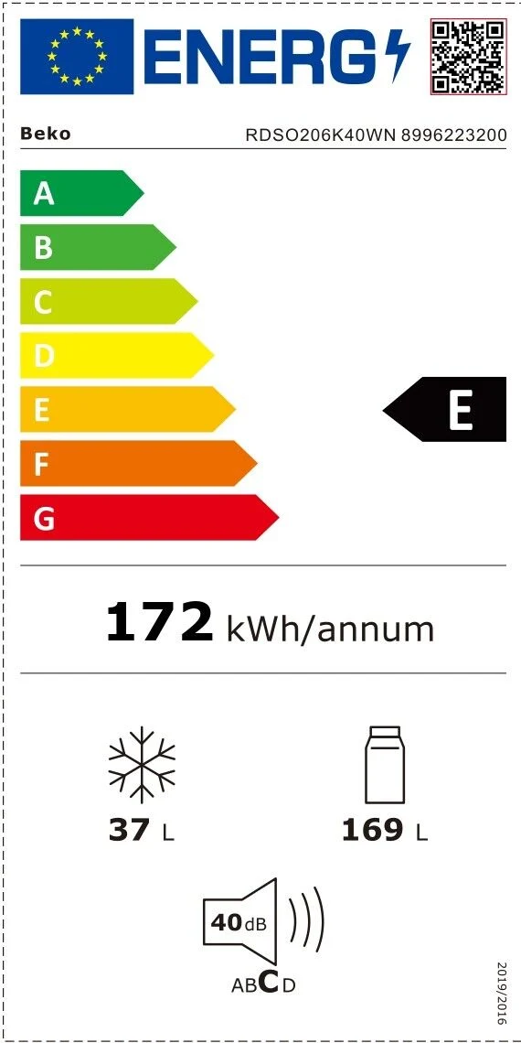 Réfrigérateur sous plan Beko TS190040N 88 litres, classe E (H 81,8 x L 47,5 x P 50 cm), blanc statique