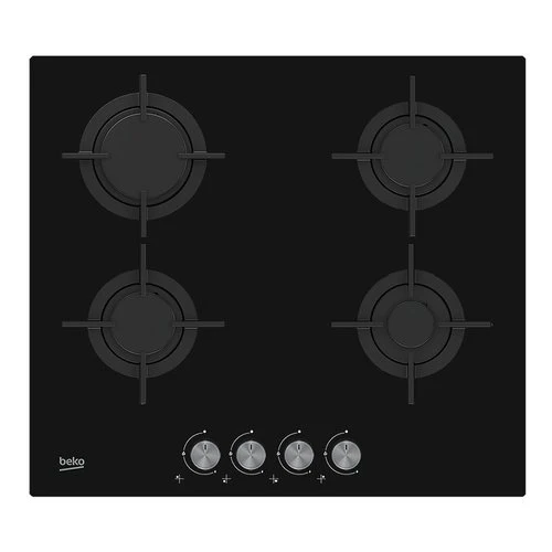 Plaque de cuisson à gaz 4 brûleurs Beko Hilg64222S (L 58,5 x P 52,4 cm) en verre noir