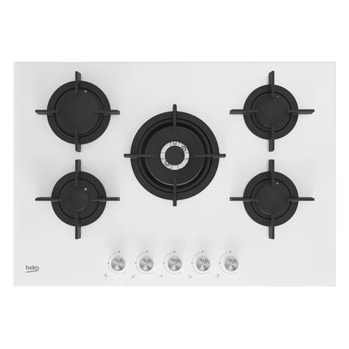 Plaque de cuisson à gaz Beko Hilw 75222 Sw 5 brûleurs (L75 x P52,4) en verre blanc