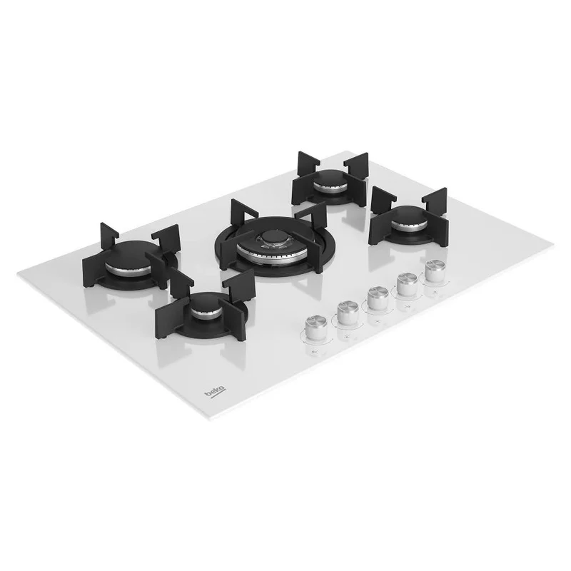 Plaque de cuisson à gaz Beko Hilw 75222 Sw 5 brûleurs (L75 x P52,4) en verre blanc