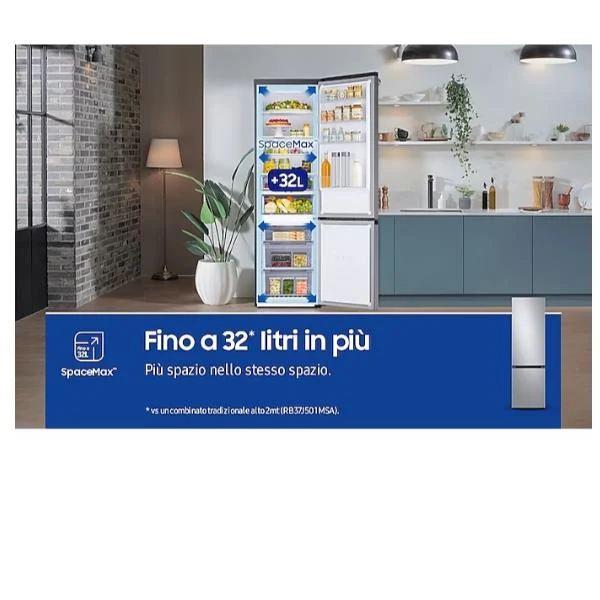 Réfrigérateur Samsung RB38C603DSA Airspace Ecoflex AI 390 litres, classe D, refroidissement intégral (H 203 x L 59,5 x P 65,8 cm), acier inoxydable