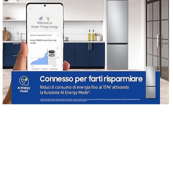 Réfrigérateur Samsung RB38C603DSA Airspace Ecoflex AI 390 litres, classe D, refroidissement intégral (H 203 x L 59,5 x P 65,8 cm), acier inoxydable