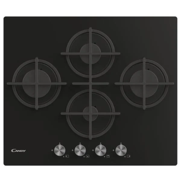 Plaque de cuisson à gaz 4 brûleurs Candy CVG6DPB (L59,5 x P51) en verre noir