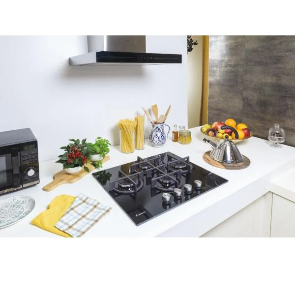 Plaque de cuisson à gaz 4 brûleurs Candy CVG6DPB (L59,5 x P51) en verre noir