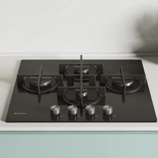 Plaque de cuisson à gaz 4 brûleurs Candy CVG6DPB (L59,5 x P51) en verre noir