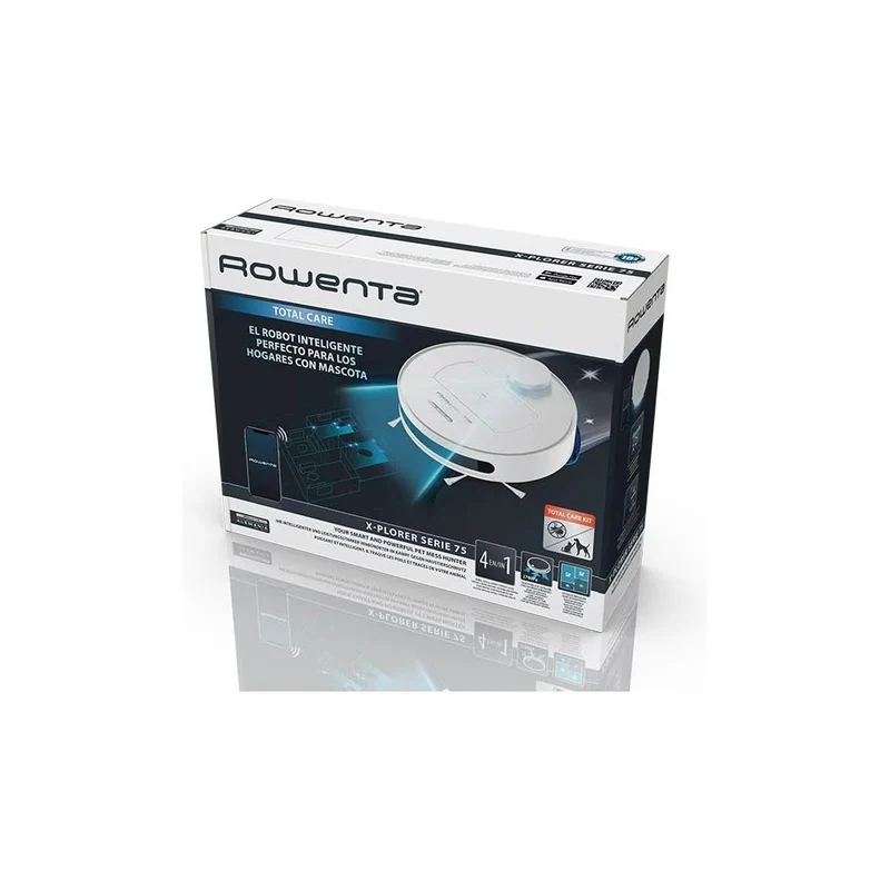 Aspirateur robot Rowenta RR8577WH X PLORER Série 75 S+ Blanc, compatible avec Alexa et l'Assistant Google.