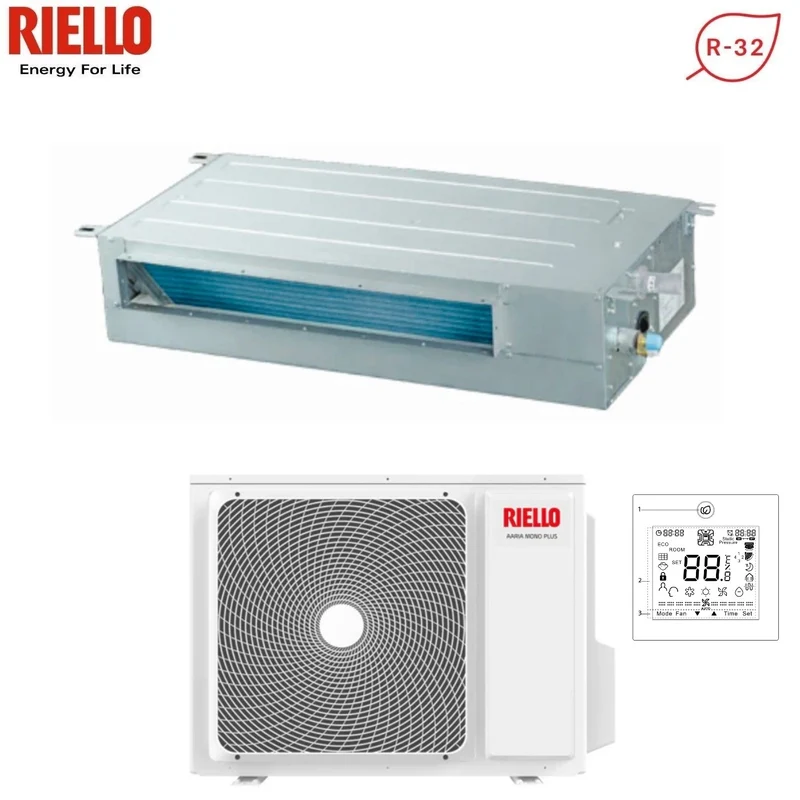 Climatiseur gainable Riello Inverter 18 000 BTU AMD 50 PA R-32 Code 20161586 avec commande filaire de série