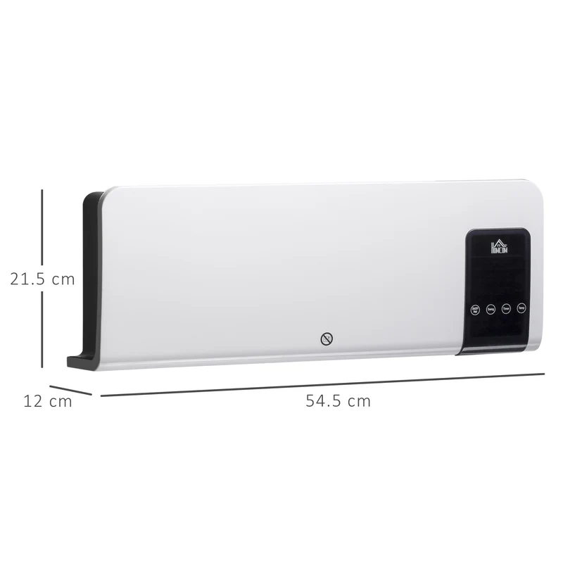 Chauffage soufflant oscillant mural EasyComfort avec minuterie 12 heures et 2 modes de chauffage, 54,5 x 12 x 21,5 cm, blanc