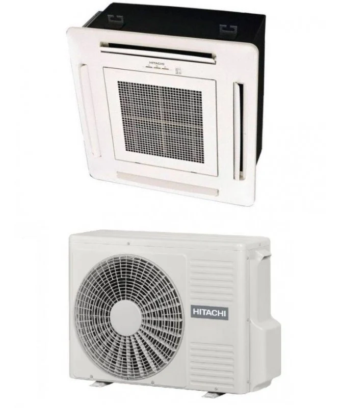 Climatiseur cassette Hitachi Inverter 4 voies 9000 BTU RAI-25RPA R-410 avec grille incluse