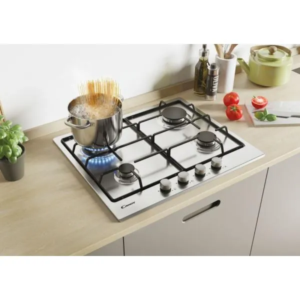 Plaque de cuisson à gaz 4 brûleurs Candy CHW6BR4WX Smart Collection (L59,5 x P51) en acier inoxydable