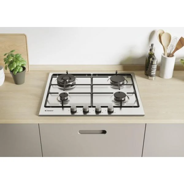 Plaque de cuisson à gaz 4 brûleurs Candy CHW6BR4WX Smart Collection (L59,5 x P51) en acier inoxydable